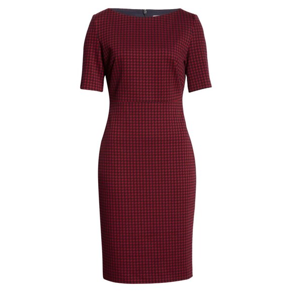 Hugo Boss Dresses & Skirts - NWT BOSS Hugo Boss Dalula in Red Black Houndstooth Bateau Neck Sheath Dress 10